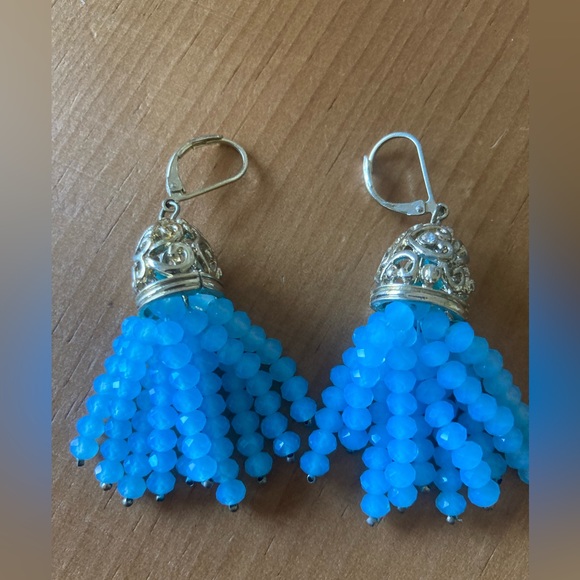 Tassel Earrings with Baby Blue Crystals 2 1/4” Fun! - Picture 6 of 7
